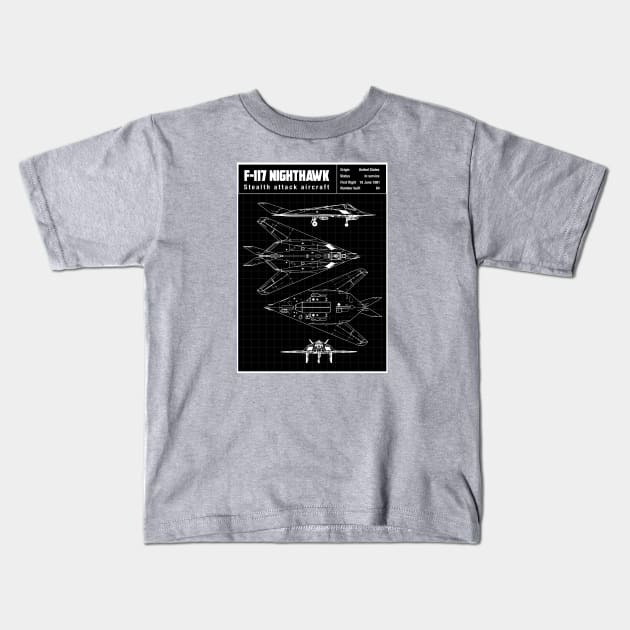 F-117 NIGHTHAWK Kids T-Shirt by theanomalius_merch